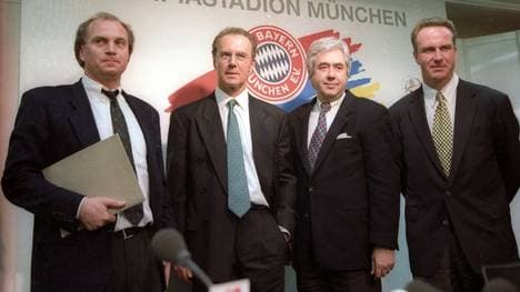 Fritz Scherer (2.v.r.) war bis 1994 Boss von Uli Hoeneß, Franz Beckenbauer und Karl-Heinz Rummenigge