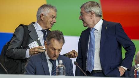 Präsidentschaftsanwärter Samaranch (l.) und Bach