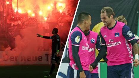 HSV-Keeper Rene Adler versucht den Pyro-Wahnsinn zu stoppen, Wood und Lasogga treffen in Halle