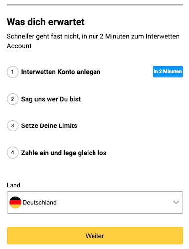 Infos zur Registrierung bei Interwetten
