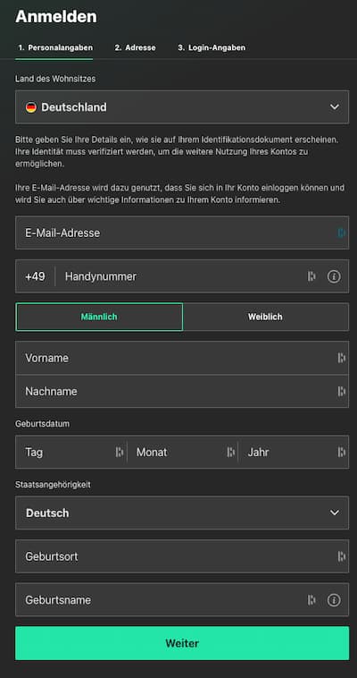 Registrierung bei bet365