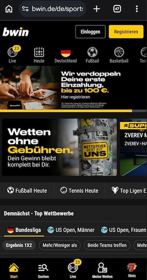 Screenshot aus der Bwin App