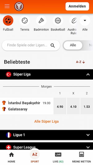 Screenshot der Leovegas App