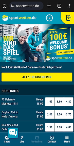 Screenshot der mobilen Version von sportwetten.de