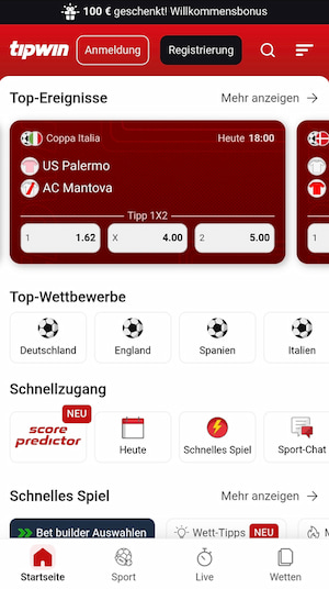 Screenshot aus der Tipwin App